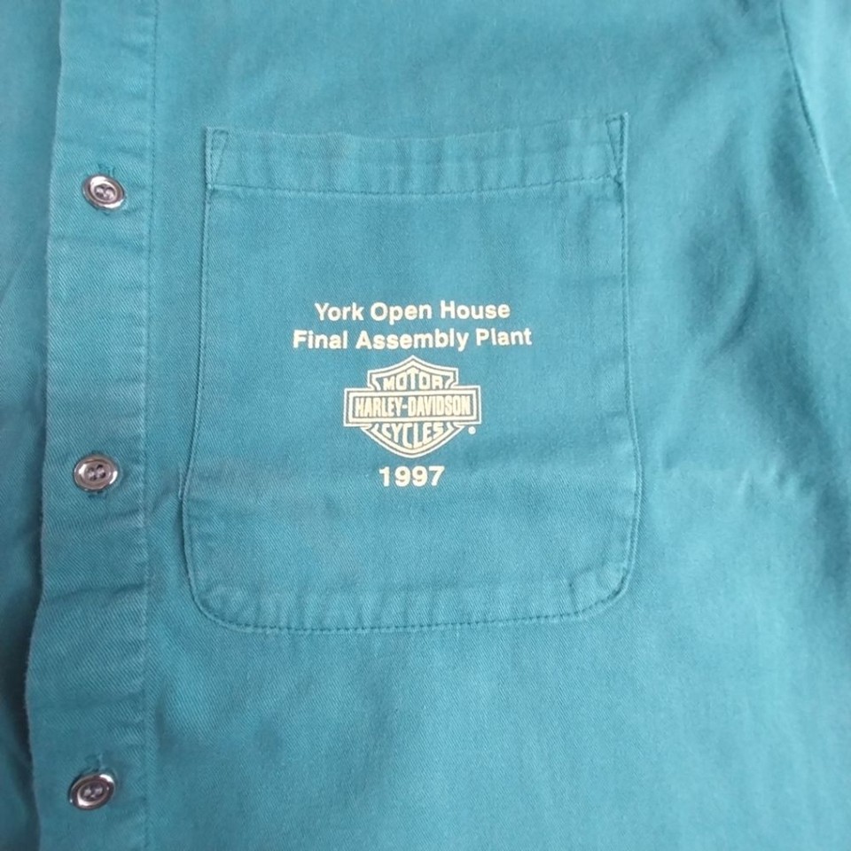 Harley Davidson Mens Large Button Down Teal Open House York PA Assembly