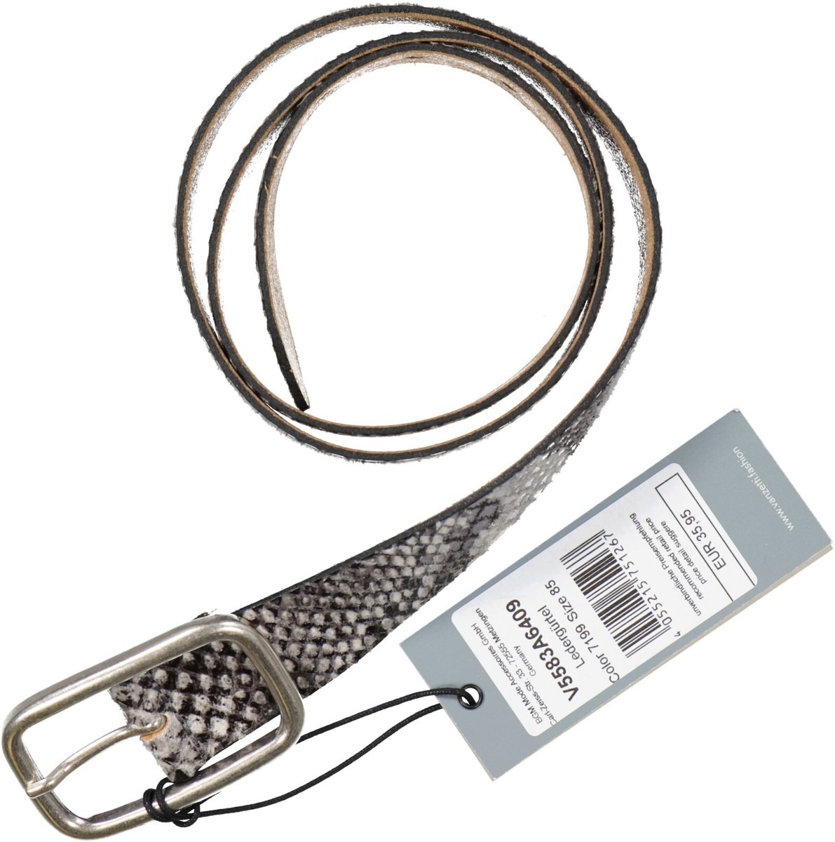 NEU! Vanzetti Damen Ledergürtel mit Schlangenmuster beige, 80 cm