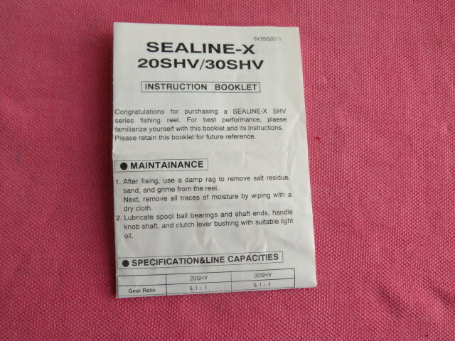 Daiwa Sealine-X 20SHV/30SHV Instruction Booklet, Maintainance