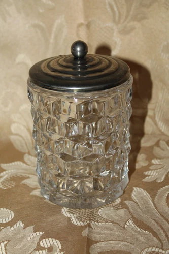 RARE HARD TO FIND Vintage Fostoria American Lidded Jar SILVER LID JAM JAR 4-3/4"