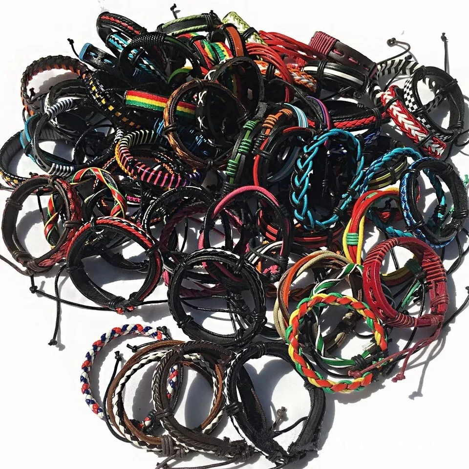 Venta al por mayor 30 piezas/lote mezcla estilos vintage brazaletes de cuero genuino joyería Foto 4 de 4