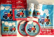 ALL ABOARD Choo Choo Train Birthday Party Supply DELUXE Kit w/Bags & Invites