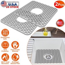 2Packs Silicone Grid Sink Mat Non-Slip Central Drain Hole Sink Mat Kitchen Pad