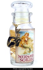 Mermaid scales (gold foil) in glass apothecary bottle with charm