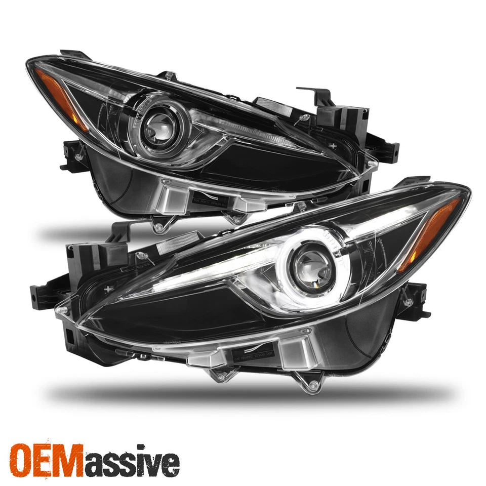 For 2014-2016 Mazda 3 Upgrade LED Halo Rim Projector Black Headlights [Pair] - Image 2 of 4