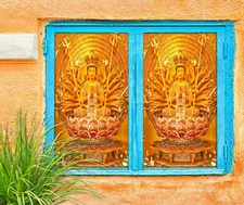 3D Golden Buddha ZHUA637 Window Film Print Sticker Cling Stained Glass UV