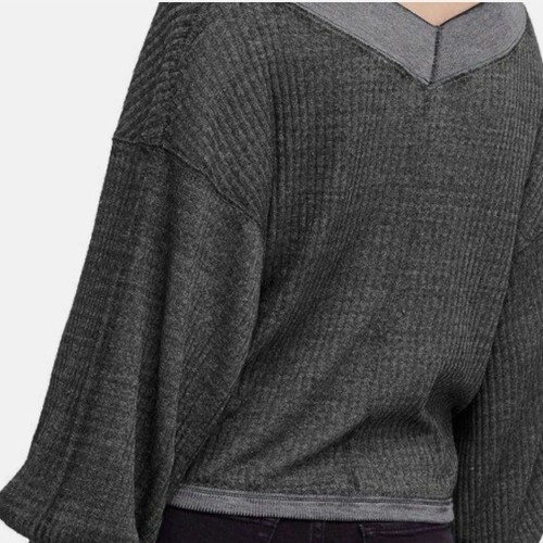 Free People South Side Thermal Top Black Long Sleeve Size XS Loose V-Neck Shirt - Bild 11 von 11