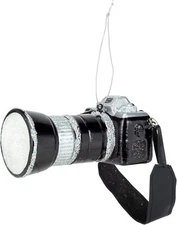 KURT ADLER 2.25" GLASS CAMERA w/ZOOM LENS & STRAP CHRISTMAS ORNAMENT TD1746