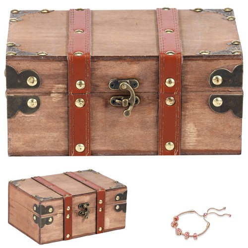Wooden Pirate Treasure Chest Box Gem Jewelry Trinket Keepsake Storage Case⇔● - Picture 21 of 22
