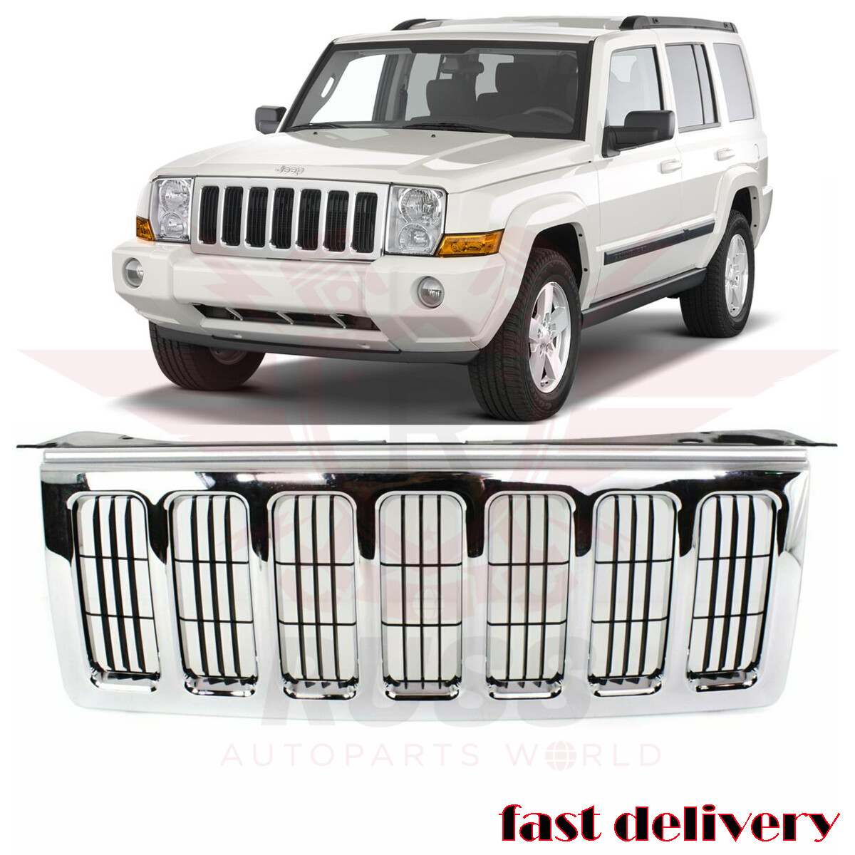 アクセサリー Jeep Commander New Front Grille Assembly Chrome Plastic Fits 2006-2010 Jeep