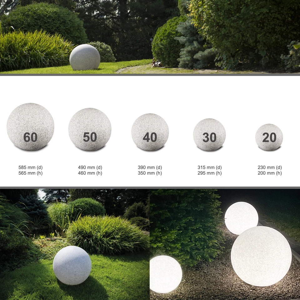 LED Kugelleuchte Leuchtkugel Gartenleuchte Ø20/30/40/50/60cm Granit Optik STONE - Bild 3 von 4