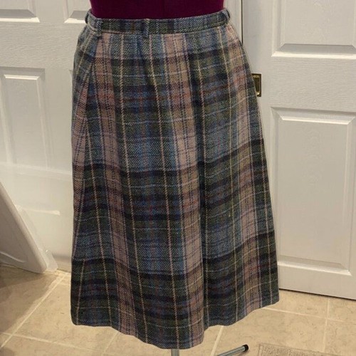 Vintage THE SPORTING LIFE Plaid Wool Skirt Blue Pink Green | Sz 14