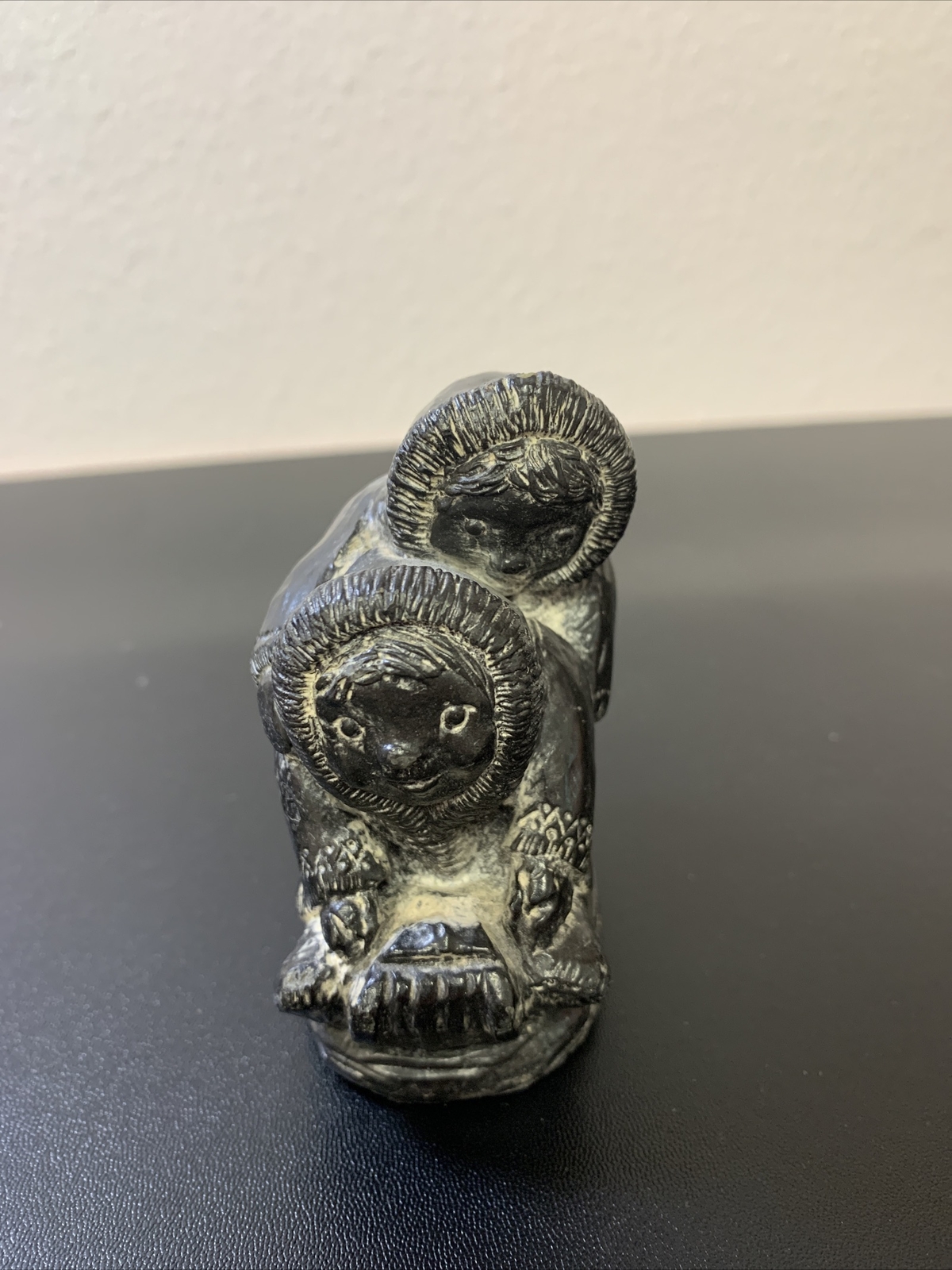 Vintage A Wolf Original Inuit Sculpture Figurine Eskimos Sledding Native 