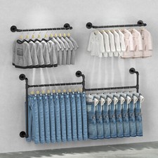 Industrial Metal Pipe Rack Adjustable Ceiling Wall Mounted Garment Display Shelf