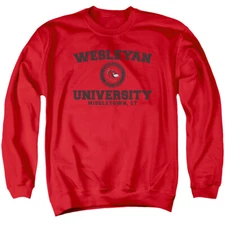 Wesleyan University Adult Crewneck Sweatshirt Circle Logo, Red, S-3XL