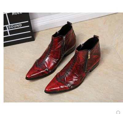 Mens Real Leather Shoes Pointy Toe Ankle Boots Dress Formal Nightclub Cuban Heel