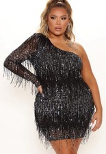 Fashion Nova No Strings Attached Sequin Black Mini Dress Size 2X Cocktail NWT