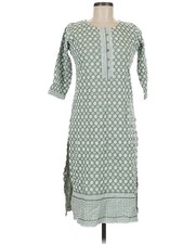 Green Printed Women's Kurta Kurti 3/4 Sleeves Size M Stylish Ethnic Wear