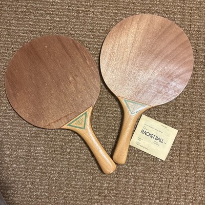 2-Vintage  1972 Wooden Paddle Racket Ball  W/instructions & Bag K&K Charlotte NC