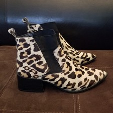 Zara Women's Leopard Calf Fur Hair Ankle Booties EU38/US8 Animal Print 
