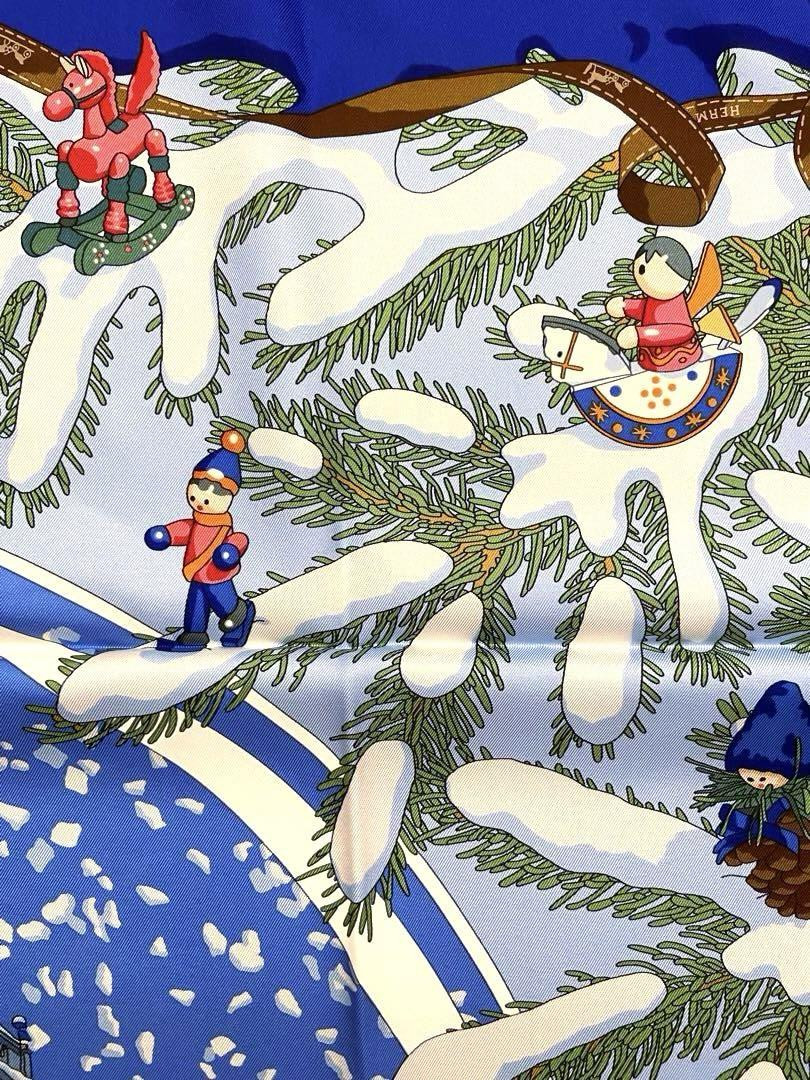 Hermes Scarf Noel au 24 Faubourg 90 cm silk blue Carre Christmas 35" image 9