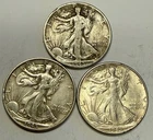 1945 { P : D : S } SET OF THREE -WALKING LIBERTY HALF DOLLAR - 90% Silver -37.5g