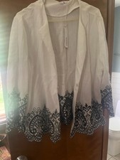Chicos Womens Linen Jacket White with black cutwork NWT