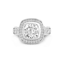 2Ct White Cushion CZ Bezel Set Halo Engagement Wedding Ring 925 Sterling Silver