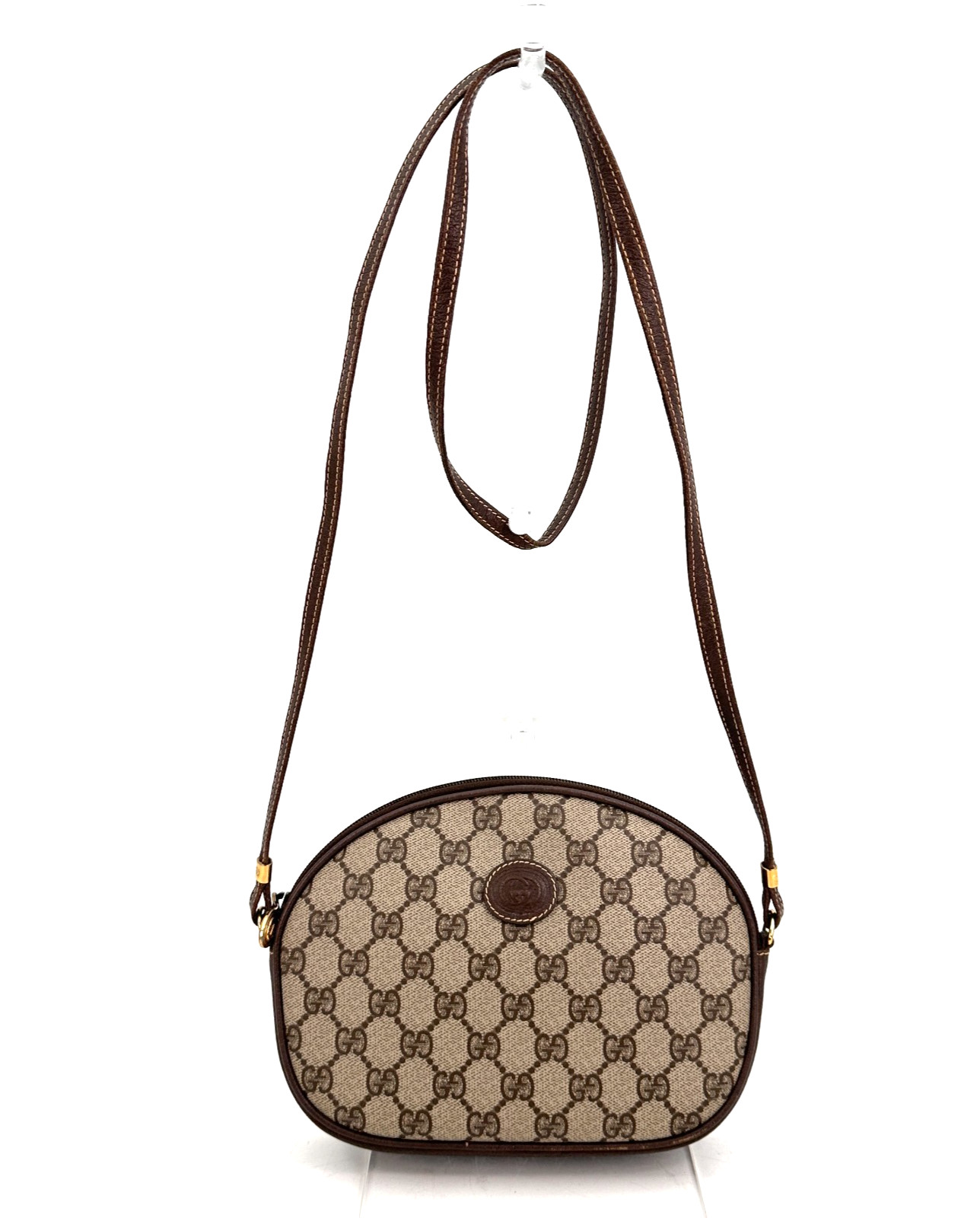 Vintage GUCCI Crossbody  Bag PVC Leather Brown GG Shoulder Purse Authentic thumbnail 2