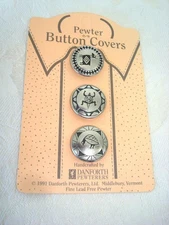 3 Southwest Style Pewter Button Covers Original Danforth Pewterers Card 1991 KJ
