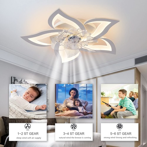 Ventilador de Techo Bajo Perfil con Luces, 110v Moderno Regulable Forma de Flor, Mando a Distancia... - Imagen 5 de 9