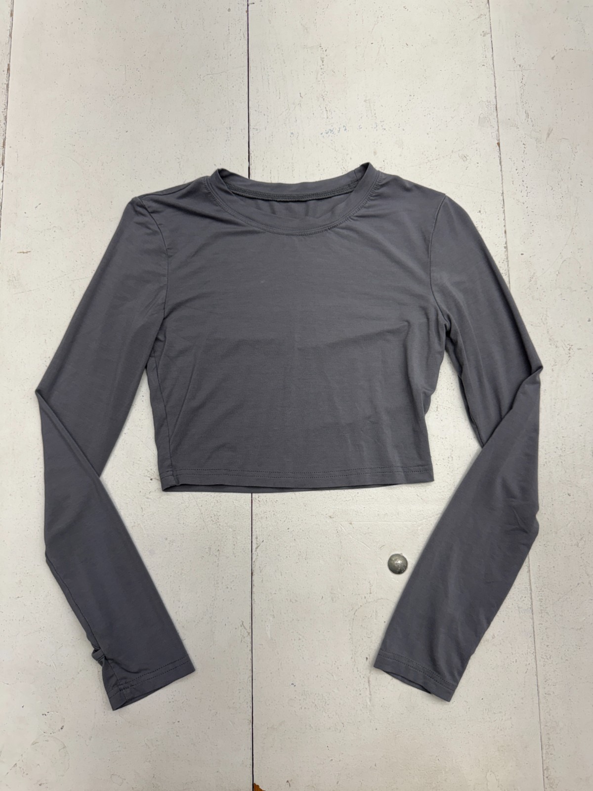 Shein Solid Charcoal Gray Fitted Cropped Long Sle… - image 1