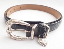 BRIGHTON WOMEN'S CROC EMBOSSED LEATHER BELT W/ SILVER HEART SIZE L/34 - B10483