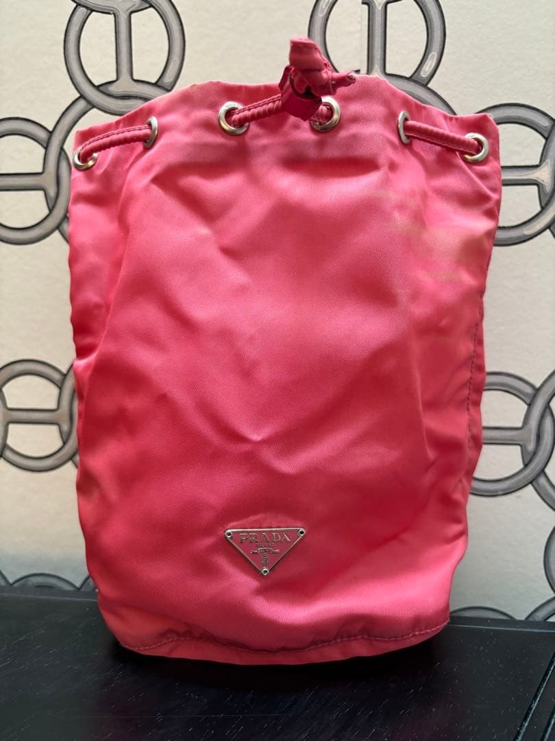 PRADA Nylon Drawstring Pouch Pink Logo Authentic … - image 4