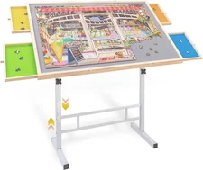 Puzzle Table with Drawers and Legs Height Tilting Adjustable for 1500 Pieces, Po