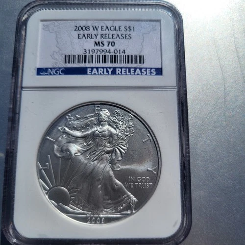 2008 W American Silver Eagle $1 Coin Uncirculated, NGC graded MS70