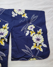 Japanese Style Kimono Cotton Yukata Blue Floral Dragonfly NO Belt 63" Long