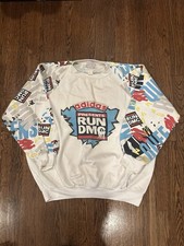 Vintage 80  s Adidas RUN DMC Hollis Crew White Graphic Sweatshirt