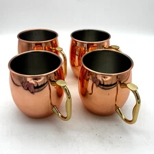 Oggi Copper Moscow Mule Mugs Set of 4 Stainless Steel with Brass Handles Gift