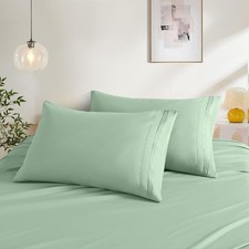 Standard Pillow Cases Set of 2, Sage Green Pillow Covers Microfiber Pillowcas...
