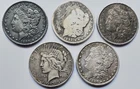 Lot of 5 Cull Morgan and Peace 1892 o 1935 d Actual Coins Less Than Melt !