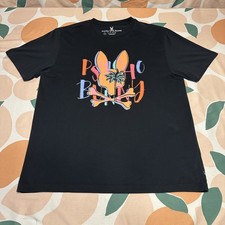 Psycho Bunny Graphic T-Shirt Men's 8 Black Palm Tree Neon Logo Pima Cotton