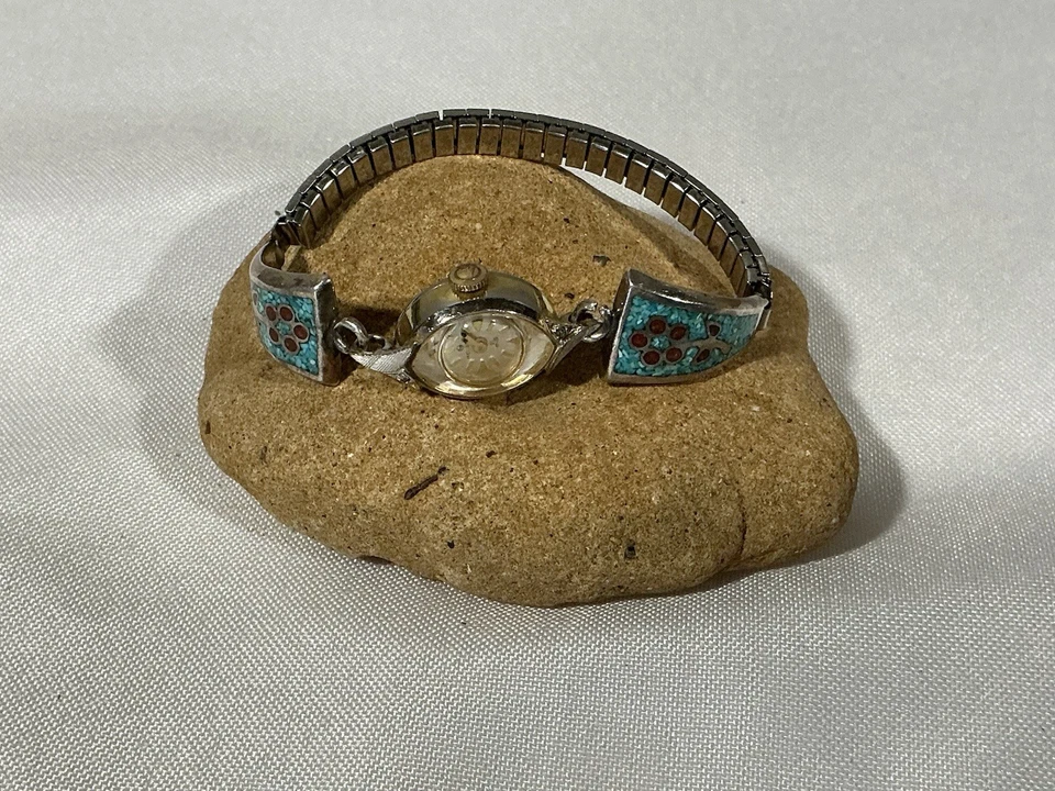 De colección Helbros 17 Joyas Manuel Wind con Puntas de Incrustación Turquesa Plata Esterlina Foto 2 de 3