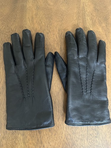 Alpo Black Nappa Leather Rabbit Fur Lined Gloves. Men's 8.5 (Made in Italy)