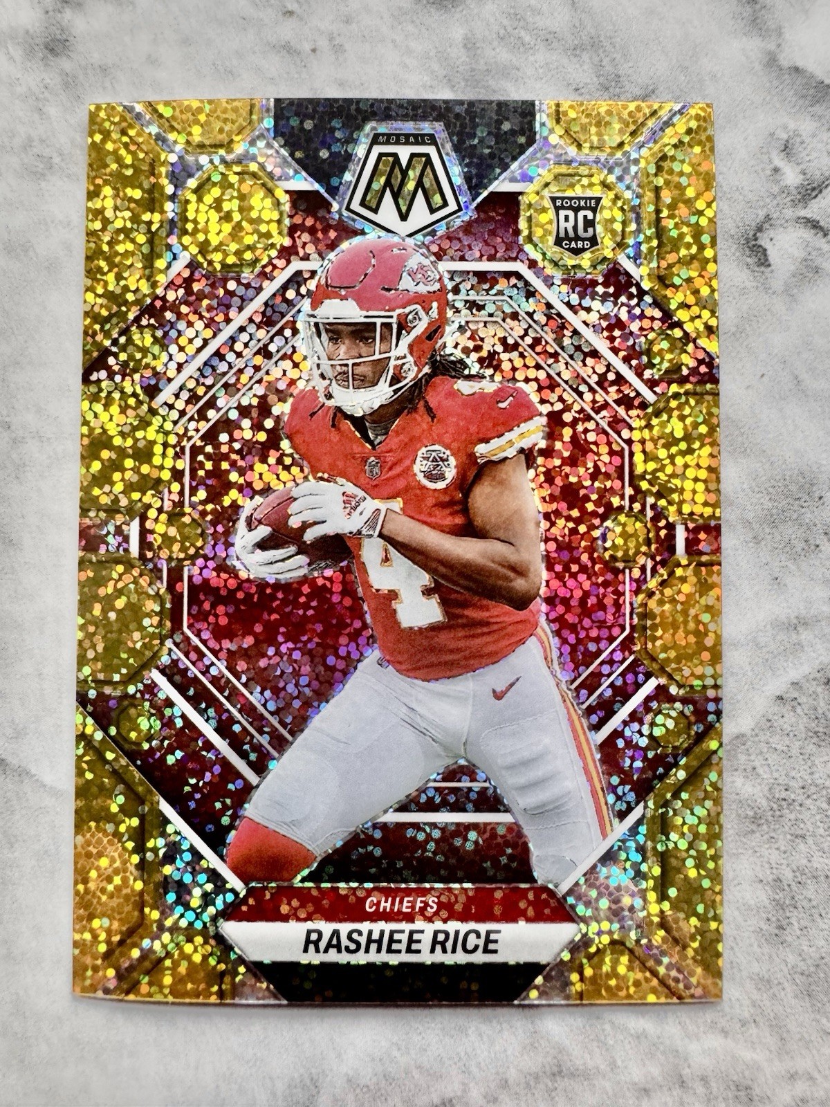 2023 Panini Mosaic Rashee Rice Rookie Gold SPARKLE /24 SSP Chiefs RC (#357)