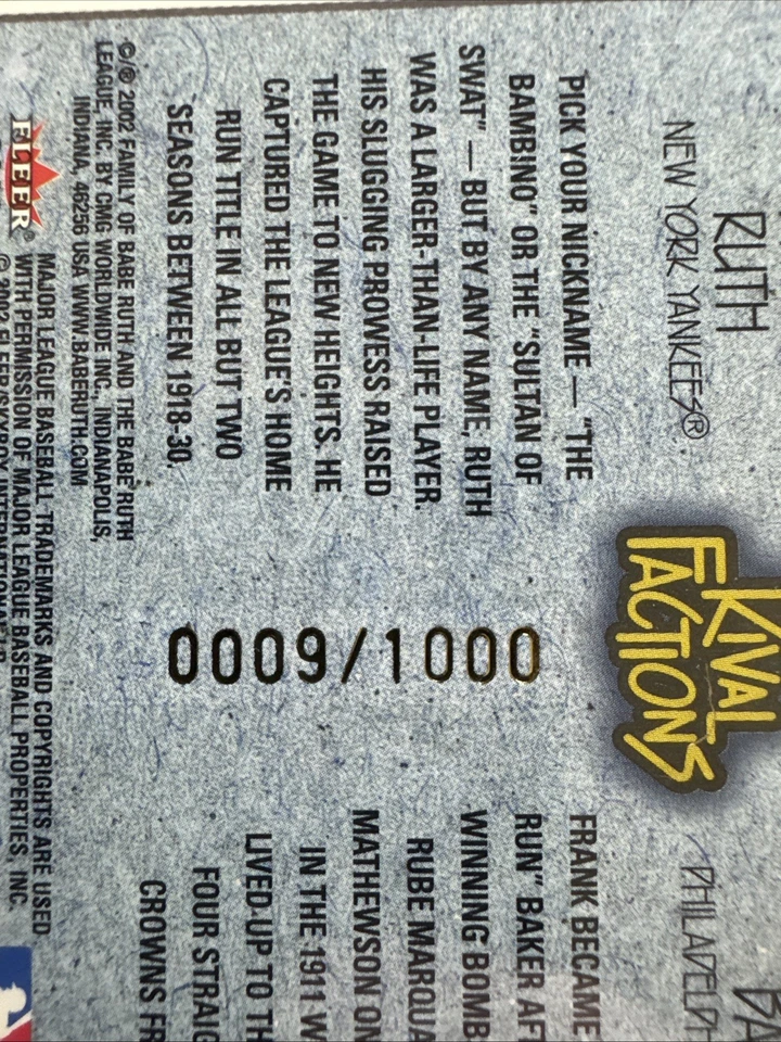 Fleer Fall Classic Rival Factions 2002 venta al por menor Babe Ruth Home Run Baker Frank Salón de la fama Foto 4 de 4