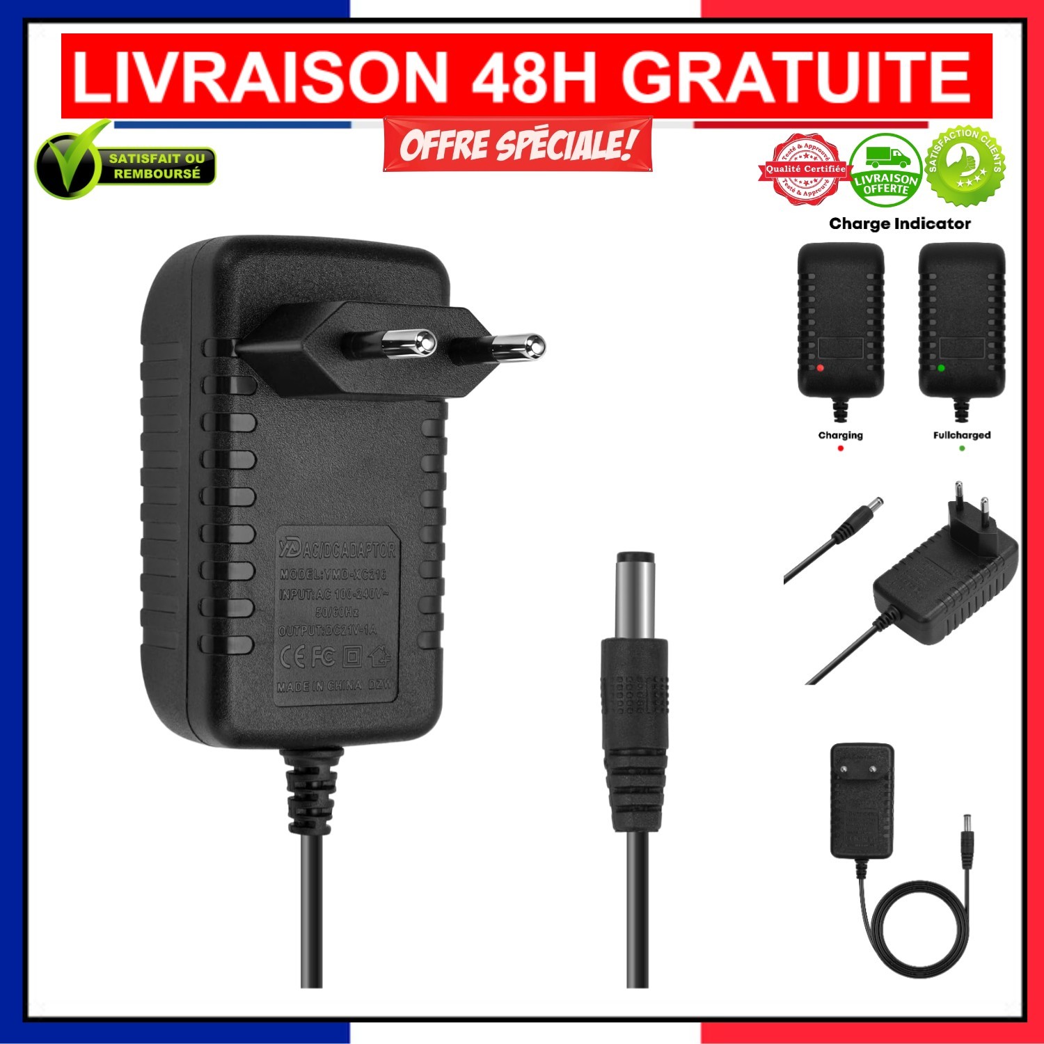 Chargeur batterie lithium 21V pour mini tronçonneuse électrique et élagueuse sans fil