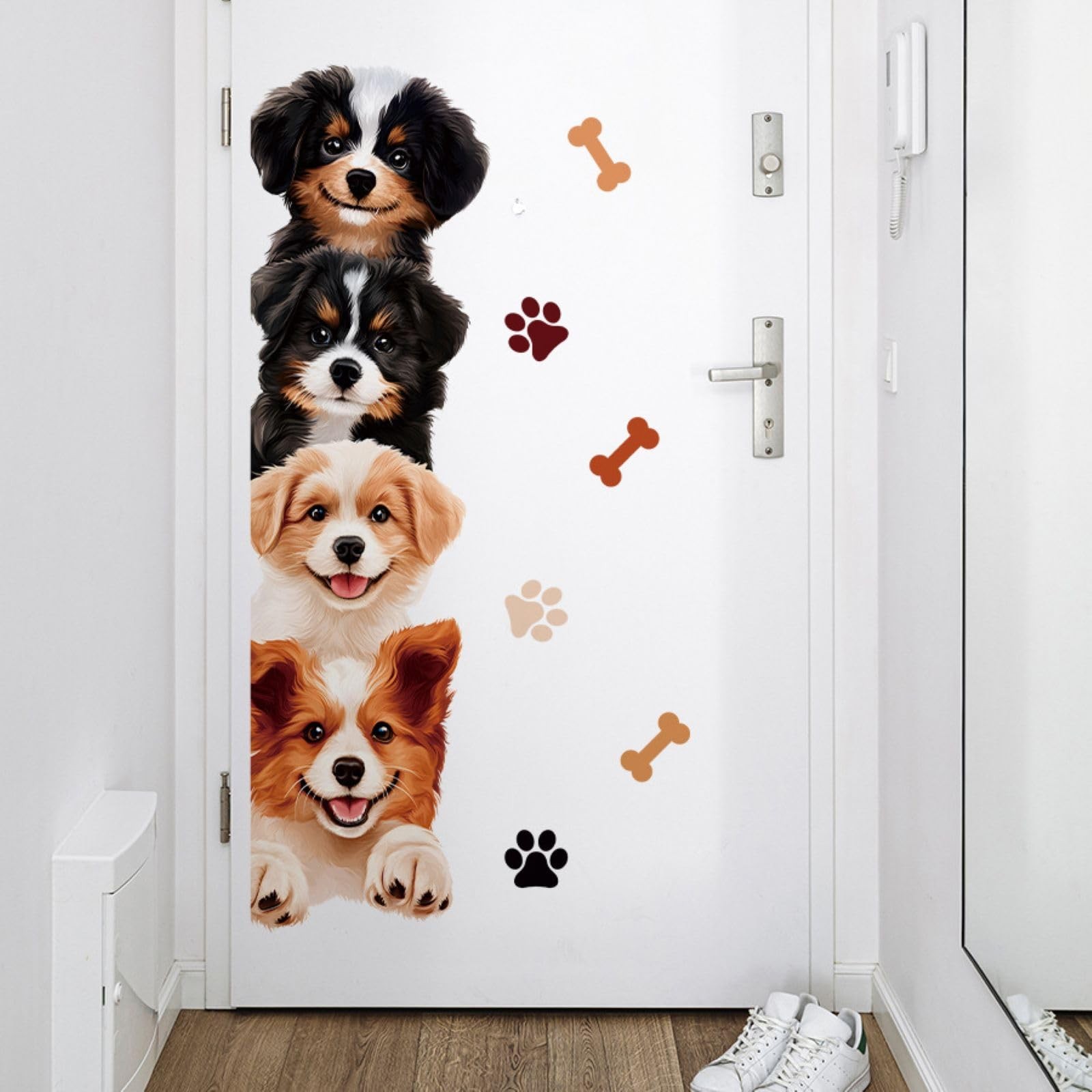Stickers muraux chiot mignon et os en vinyle noir pour chambre d'enfant 40x60cm