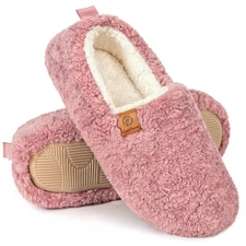 EverFoams Women's Memory Foam Slippers - Soft Curly, Lightweight, Non-Slip, Pink