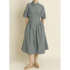 Aureum Pleated Stripe Midi Dress In Green Size Medium